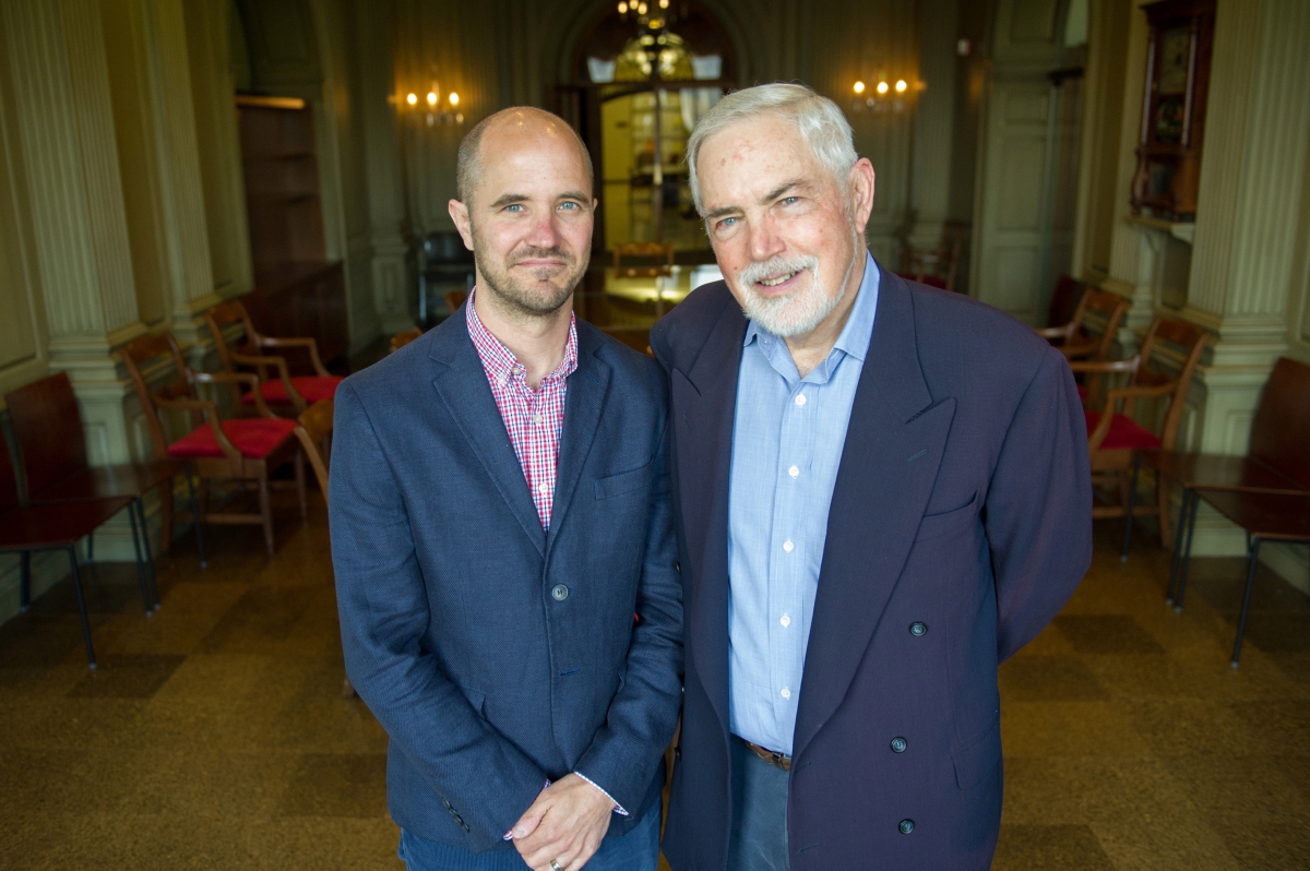 Assistant Director Dan Kubis (left) and Director Jonathan Arac in the Humanities Center.