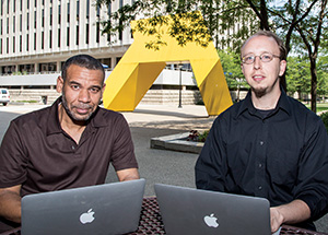 Liaison librarians Arif Jamal (left) and Carlos Pena provide reference and research support anywhere on campus by personal appointment, email, or chat to Pitt students, faculty, and staff.