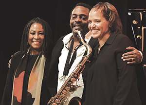 Geri Allen (left) at the Panama Jazz Festival with David Murray and Terri Lyne Carrington (Photo by Nate Guidry)