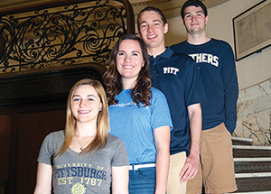 Pitt’s Stamps Scholars: from left, Amanda Sauter, Elizabeth Bina, Max Kneis, and Zachary Fulker (Photo by Emily O'Donnell)
