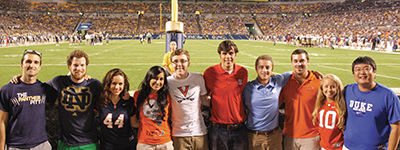  Student-body leaders from 11 ACC universities gathered at Heinz Field prior to the Sept. 2 Pitt-Florida State University game. From left, Gordon Louderback, Pitt; Alex Coccia, University of Notre Dame; Alexandra Curtis, Syracuse University; Bhumi Patel, University of Miami; Eric McDaniel, University of Virginia; Alex Parker, North Carolina State University; Jacob Morse, University of North Carolina; Brent Ashley, Virginia Tech; Kayley Seaweight, Clemson University; and Ray Li, Duke University. Not pictured is Rosie Contreras, Florida State University.   