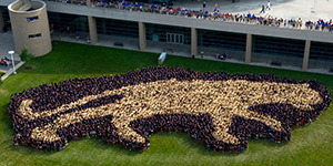 More than 3,500 incoming Pitt freshmen formed the shape of Pitt's panther mascot on the Petersen Events Center lawn. The Aug. 21 exercise marked an attempt to break the Guinness World Record for “The Largest Animal Image Formed by Humans.” Stay tuned.