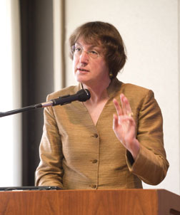 Nancy E. Davidson, director of the University of Pittsburgh Cancer Institute and UPMC Cancer Centers, delivered an  Oct. 1 lecture as part of a reception welcoming new women faculty. The event in Posvar Hall was hosted by the University of Pittsburgh Provost’s Advisory Committee on Women’s Concerns and the Women’s Studies Program. Davidson’s lecture was titled “Breast Cancer in the Molecular Era.” 