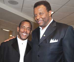 From left: Tony Dorsett (A&S ’77), NFL Hall of Famer, three-time first team All-American, and Heisman Trophy winner; and William R. “Billy” Knight (A&S ’74), men’s basketball All-American, 11-year NBA veteran. 