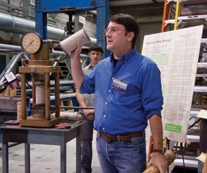 Pitt engineering professor Kent Harries in his bamboo lab, part of the Pitt “green” tour