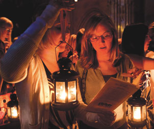 The Aug. 30 Lantern Night ceremony continued a tradition that began in 1920. Female alumni pass the light of learning and inspiration to first-year women.