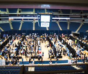 High unemployment and a tight economy prompted Pitt students and alumni to pack the Petersen Events Center on Sept. 30 for Pitt’s daylong Fall 2010 Career Fair. The event was a success, with more students attending this year, and there were 261 participating employers, an increase of 28 percent from last year.