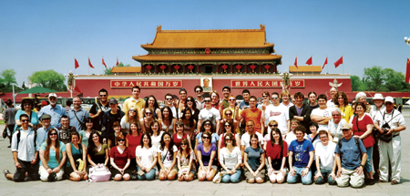 The Heinz Chapel Choir traveled through China April 28-May 12, giving performances in Beijing, Xi’an, Hangzhou, and Shanghai. Fifty-one choir members and 13 adults made the journey, including choir director John Goldsmith (back row, second from left). The group is pictured here on Tiannamen Square in front of the Forbidden City.