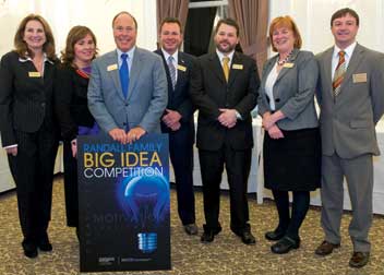 From left: Ann Dugan, founder and director of Pitt’s Institute for Entrepreneurial Excellence (IEE); Robin Randall (Bob Randall’s daughter); Bob Randall and his sons, Brett and Chris Randall; Pitt Provost and Senior Vice Chancellor Patricia E. Beeson; and Michael Lehman, IEE director of student entrepreneurship.