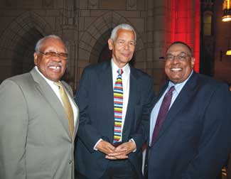 From left, John Wilds, Pitt assistant vice chancellor for community relations; Julian Bond, NAACP chair emeritus and the keynote speaker for Pitt’s 2010 national conference “Race in America: Restructuring Inequality”; and Dean Emeritus David Epperson.