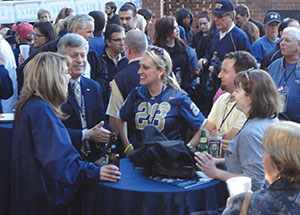 Chancellor Nordenberg greets Panthers fans and Pitt loyalists at the Pitt vs. Georgia Tech pregame event on Nov. 2 in Atlanta.