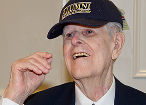 John Downs models his new Pitt Alumni Association hat.