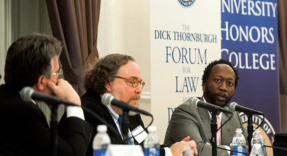 From left, Ken Gormley, John Burkoff, and William M. Carter Jr.