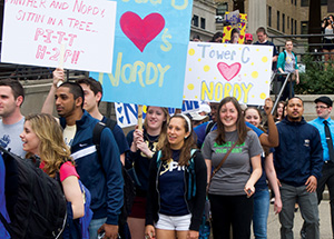 Chancellor Nordenberg was thrilled by the students’ expression of gratitude during the April 14 celebration outside the William Pitt Union.