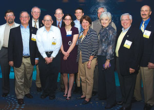 A large group of Pitt Band alumni members and friends joined fellow alumni Jack Anderson (second from right) and his wife, Peg, at the Atlanta reception. Anderson, who retired earlier this year, was the longtime Director of Bands at the University of Pittsburgh.