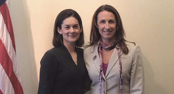 The School of Education’s Lindsay Page (left) and Jennifer Iriti participated in a Jan. 20 meeting of the White House Domestic Policy Council. The Pitt educators were part of an advisory group—comprising about 40 university academics and policy researchers from across the country—created to inform the Obama administration’s thinking on higher education policy. Page is an assistant professor of education and a research scientist at Pitt’s Learning Research and Development Center (LRDC); Iriti is an adjunct assistant professor of education and LRDC research associate. Both Page and Iriti have done extensive research on guaranteed college scholarship programs, such as The Pittsburgh Promise.