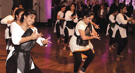 Pitt’s Nrityamala Indian Classical Dance Team performed during an Alumni Hall reception for Chancellor Patrick Gallagher on Feb. 27, the eve of his installation as the University’s 18th chancellor. The Indian dance team formed in 2006, and performs on campus as well as across the East Coast. In 2011, the team won the Laasya national dance competition and hosted the event on campus in 2012 (Photo by Emily O'Donnell)