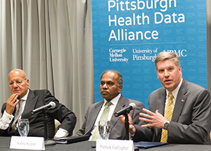 From left: Jeffrey Romoff, Subra Suresh, and Patrick Gallagher