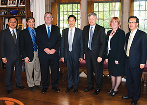Above, from left, Minking Chyu, chair and Leighton and Mary Orr Chair Professor in Pitt’s Swanson School of Engineering, Department of Mechanical Engineering and Materials Science; Larry Shuman, Distinguished Service Professor and associate dean for academic affairs in the Swanson School; Gerald D. Holder, U.S. Steel Dean of Engineering; Heping Xie, Sichuan University president; Pitt Chancellor Mark A. Nordenberg; Pitt Provost and Senior Vice Chancellor Patricia E. Beeson; and Shijing Yan, Sichuan University vice president. 