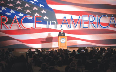 Mark A. Nordenberg addresses the audience of nearly 800 participants at Soldiers & Sailors Memorial.