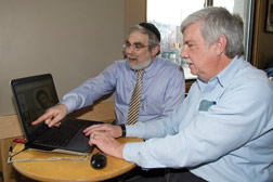 Carey Balaban (left) and Kenneth Sochats brought a unique mix of academic disciplines to the 2004 creation of the University of Pittsburgh Center for National Preparedness, which they codirect. Balaban is a professor in the Pitt School of Medicine’s Departments of Otolaryngology and Neurobiology; Sochats is a professor in Pitt’s Swanson School of Engineering. The work they and other researchers do for the Center for National Preparedness has helped to create a new academic field at Pitt—the science of national preparedness. “We have taken an evidence-based, systems-of-systems analytic approach to issues of national preparedness. We are bringing the full rigor of the academic endeavors to practical problems that improve outcomes for the good of society,” Balaban says.