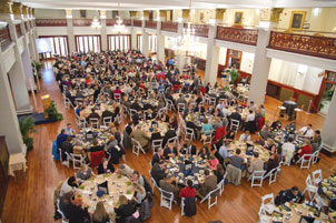   About 400 people attended Chancellor Mark A. Nordenberg’s annual luncheon for faculty and staff alumni. The gathering was held Jan. 25 in Alumni Hall’s Connolly Ballroom. The chancellor told his audience that every member of the Pitt community is helping to shape the current chapter of the University’s history. He said that challenges posed by the dramatic cuts in the state appropriation exist, but that his early birthday wish for the University—ahead of the official start of its 225th anniversary observance—is for the University community to stick together and advocate for Pitt’s noble mission, to succeed, and to keep moving forward.