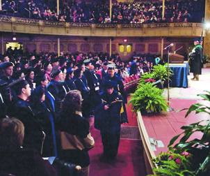 Crowd Pitt students, faculty, staff, and families gathered in Carnegie Music Hall, Oakland, on Feb. 26 for Pitt's 34th annual Honors Convocation.