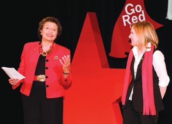 The American Heart Association’s annual Go Red for Women Conference was held March 9 at the Byham Theater, Downtown. The event, intended to educate women about heart-healthy choices, offered a heart fair, education breakout sessions, health screenings, and talks by keynote speakers Jeannette South-Paul (left), the Andrew W. Mathieson Professor and Chair in the Pitt School of Medicine’s Department of Family Medicine, and Madelyn Fernstrom (right), the founder and director of UPMC’s Weight-Management Center and associate director of the UPMC Center for Nutrition in Pittsburgh. South-Paul and B. Jean Ferketish, secretary of the University’s Board of Trustees and assistant chancellor, cochaired the conference.