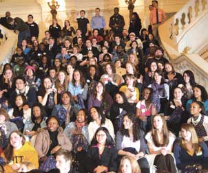 Pitt students rallied in the Capitol rotunda on April 5, the annual Pitt Day, when they joined Pitt faculty, staff, and alumni and traveled to Harrisburg to meet with legislators and key staff members. The students expressed their concerns about the governor's budget, which proposes a 50 percent cut in Pitt's state appropriation.