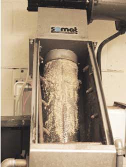 The extractor removes water from the slurry before the food pulp is baked into fertilizer. The water is filtered and then recylcled through the pulper.
