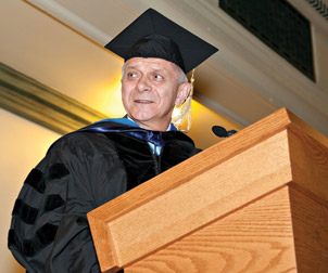 FORMER POLISH PM ADDRESSES KATZ GRADS: Former Polish Prime Minister Marek Belka addressed a July 30 graduation ceremony for Pitt’s Joseph M. Katz Graduate School of Business’s MBA students. Sixty-two of the graduates earned their degrees from Katz’s Executive MBA Worldwide program, which has centers in Prague, Czech Republic, and Sao Paulo, Brazil, in addition to Pittsburgh. Belka is currently president of the National Bank of Poland and a member of the Katz Executive MBA Worldwide’s European Board of Advisors. He urged the graduates to remain flexible in the face of an uncertain global economy. 