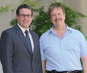 David A. Lewis (left), UPMC Professor of Translational Neuroscience and chair of psychiatry, and Anthony A. Grace, Distinguished Professor of Neuroscience in the School of Arts and Sciences, are studying the neurobiology of schizophrenia, a complex mental disorder that affects more than 1 percent of the population. Lewis has focused on integrating information from a cellular analysis of postmortem studies of human patients who had schizophrenia with primate studies.  In contrast, Grace’s research has used rodent models of schizophrenia based on developmental disruption and recordings from neurons to assess which circuits are likely to be altered in schizophrenia patients. Despite the differences in their research strategies, their findings point to a similar understanding of the nature of the brain abnormalities in schizophrenia. 