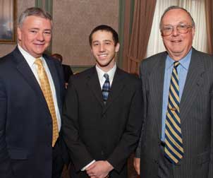 Pitt Board of Trustees Chair Stephen R. Tritch (ENGR ’71, KGSB ’77), Pitt senior Micah Toll, and John A. Swanson (ENGR ’66G), Pitt trustee and School of Engineering Distinguished Alumnus. 