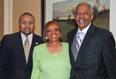 The Pittsburgh chapter of the NAACP held its 57th annual Human Rights Dinner on May 5 in the Omni William Penn Hotel, Downtown. The evening’s theme was “Transforming Education in Pursuit of a Stronger America”; the keynote speaker was John Jackson (left), president and CEO of the Schott Foundation for Public Education. Also shown are Gayle Moss, NAACP Pittsburgh president, and Pitt vice chancellor for public affairs Robert Hill, who introduced Jackson. Pitt’s Office of the Chancellor was a sponsor of the event.