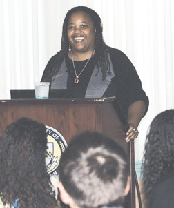 Newsmakers-speaker INFORMATION SCIENCES INSTITUTE: Farai Chideya, author, journalist, and political pundit, delivered the keynote address on June 7 in the William Pitt Union Kurtzman Room for the opening ceremony of the iSchool Inclusion Institute (i3). Supported by a $700,000 grant from the Andrew W. Mellon Foundation, i3 aims to encourage and prepare undergraduate students from underrepresented groups to enroll in graduate studies in the information sciences. The i3 works with three separate cohorts of undergrads from around the country. Students attend a summer introductory session in Oakland, return to their campuses to conduct a yearlong team project overseen by a faculty mentor, and come back to Pitt the following summer for a two-week session. The first group was on Pitt’s campus June 6-30. More information on i3 is available on the institute Web site, www.ischool-inclusion.org.