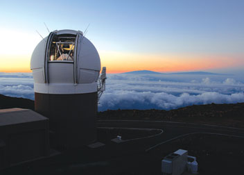 PS1-5240 Located atop Hawaii’s Haleakala volcano, the Pan-STARRS 1 telescope is the world’s most powerful digital camera and includes a refrigerator-sized 1.4 billion-pixel camera that will snap about 500 pictures nightly, each of a swath of sky six times wider than the moon.