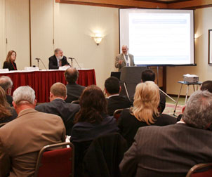 Ridgway-Center-phot#1DDE8EA The Matthew B. Ridgway Center for International Security Studies at the University of Pittsburgh investigates and analyzes past and emerging global security problems. Last October, Ridgway and the U.S. Army War College sponsored a conference titled “Drug Trafficking, Violence, and Instability in Mexico, Colombia, and the Caribbean: Implications for U.S. National Security.” Above, Ridgway director Phil Williams (middle) participated in a panel discussion during the conference.