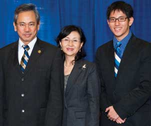 Taiwan-Story-photo Wen-Ta Chiu; his wife, Juan; and their son, Jason, in a photo taken during the 2009 Legacy Laureate dinner at Pitt.