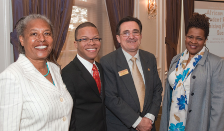 Pitt’s School of Arts and Sciences held a June 9 symposium entitled African American Student Retention: Promising Practices for Success. Hosted by the University’s Academic Research Center, the conference’s session focused on such topics as maximizing student engagement, ingredients for effective mentoring programs, and academic advising strategies. Above, from left, are Gail Austin, Academic Resource Center director; keynote speaker Terrell Strayhorn, assistant professor of higher education in the University of Tennessee, Knoxville; Juan Manfredi, Pitt associate dean for undergraduate studies, School of Arts and Sciences; and Kathy W. Humphrey, Pitt vice provost and dean of students.