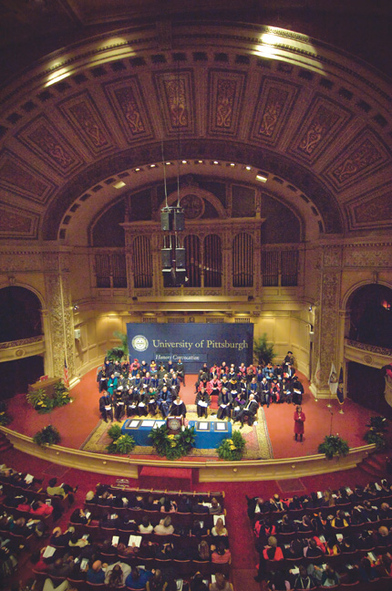 During Pitt's Freshman Convocation, Aug. 24 at the Petersen Events Center, freshmen joined in singing the University's Alma Mater.