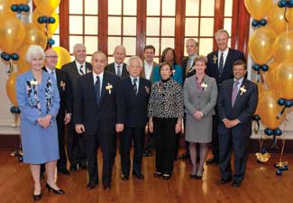 Pitt’s 2010 Legacy Laureates gathered in Alumni Hall for a luncheon on Oct. 28. During the meal, the Laureates were seated with students from their respective schools and they participated in roundtable discussions. First row, (from left), Judith H. LaRosa, John C. Mascaro, Byong Hyon Kwon, Janice M. Holder, Jerri Lynn Lippert, and Jagdish N. Sheth. Second row, (from left) James P. McDonald, Robert J. Cindrich, John J. Driscoll, Thomas Reinsel, Lucile Adams-Campbell, John T. Tighe III, and Harry E. Rubash. 