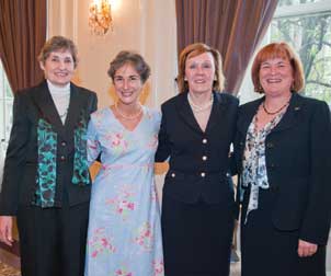 From left, Pitt Vice Provost for Graduate Studies Alberta Sbragia, Professor Jennifer Grandis, Professor Jane Cauley, and Pitt Provost and Senior Vice Chancellor Patricia E. Beeson.