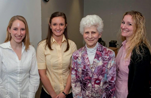 From left, Shelley McCauley, a master’s degree student in the Department of Occupational Therapy; Alyssa Meisenhelter, a student in the Rehabilitation Sciences program; Anne Pascasio; and Sarah Chunko, a student in the Department of Physical Therapy.