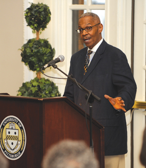 Graduate students from other nations and underrepresented populations gathered April 15 for  “A Kaleidoscope of Scholars: An Intercultural Community,” an annual dinner hosted by Pitt, Carnegie Mellon University, and Duquesne University. The dinner was held in the William Pitt Union and Robert Hill (pictured), Pitt vice chancellor for public affairs, was the keynote speaker. 