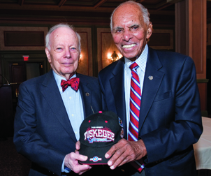 roscoe brown Roscoe C. Brown Jr. (right), a captain and pilot in the U.S. Army Air Forces’ Tuskegee Airmen fighter group during World War II, delivered a March 4 lecture, “Tuskegee Airmen: A Model for Excellence,” in the William Pitt Union’s Kurtzman Room. Brown is seen standing with fellow Tuskeegee Airman Wendell Freeland, a Pittsburgh attorney and civil rights activist. Freeland is also a former Pitt trustee and a member of the School of Social Work Board of Visitors. The lecture was part of this year’s Black History Month celebration.