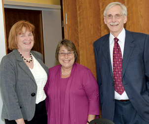 EDUCATION AND THE ECONOMY: Pitt Provost and Senior Vice Chancellor Patricia E. Beeson (left) and Charles Perfetti (right), Distinguished University Professor of Psychology and director of Pitt’s Learning Research & Development Center, joined U.S. Undersecretary of Education Martha Kanter on Carnegie Mellon University’s campus Sept. 7. Kanter spoke about education and the economy, and her remarks were followed by two panel discussions. Perfetti participated in the first panel on cognitive and learning sciences, while Beeson delivered the panels’ closing remarks. 